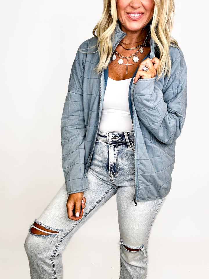 Quilted Denim Blue Jacket