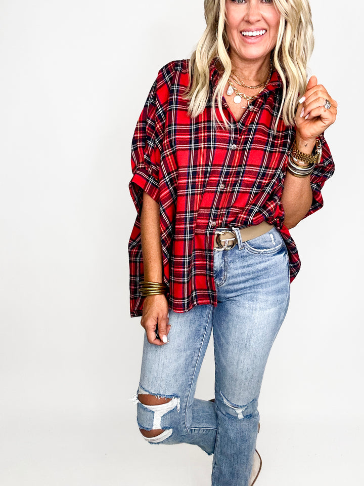 Plaid Harmony Oversized Shirt - Red