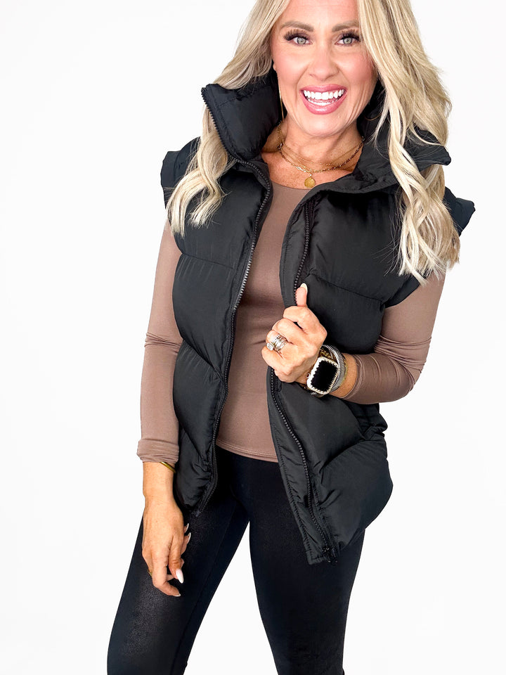 Avery Zipper Puffer Vest-Black