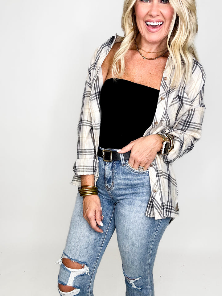 Neutral Plaid Flannel Shirt