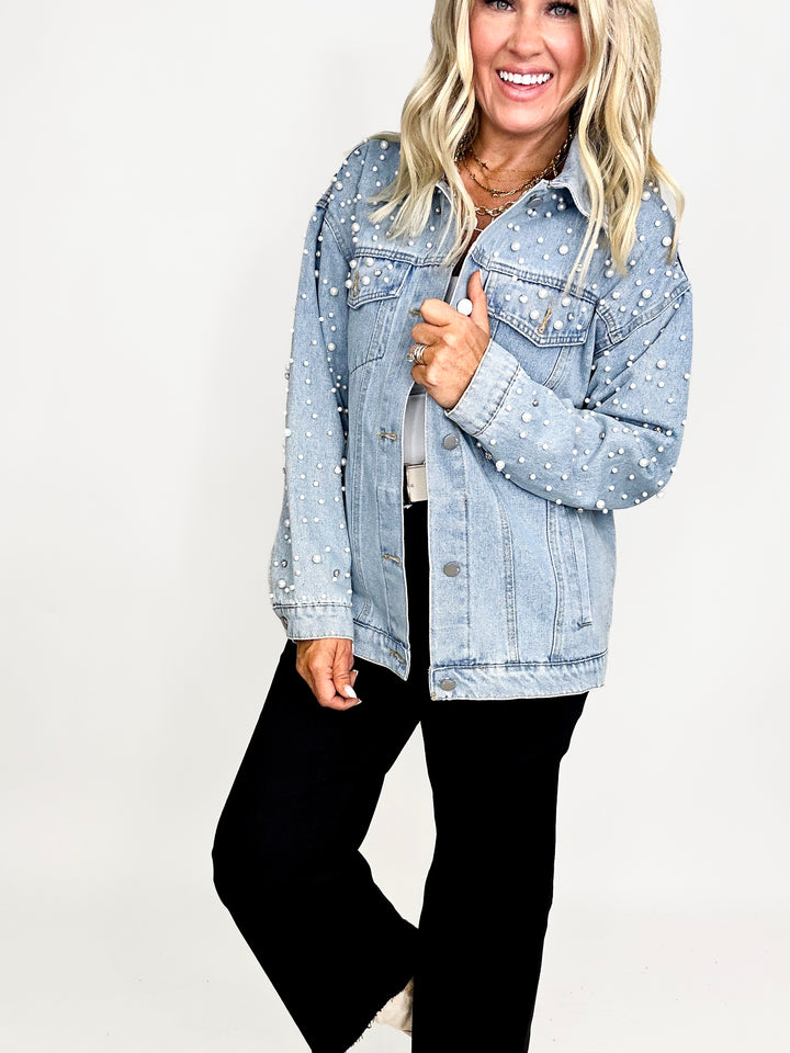 Pearl and Rhinestone Denim Jacket