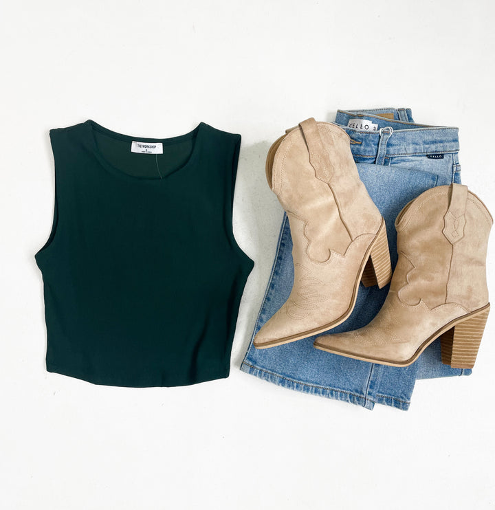 Maya Sleeveless Knit Crop Top Hunter Green