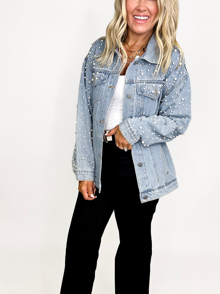 Pearl and Rhinestone Denim Jacket