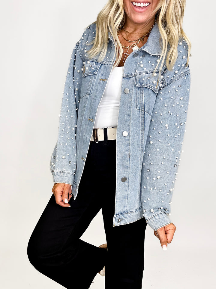 Pearl and Rhinestone Denim Jacket