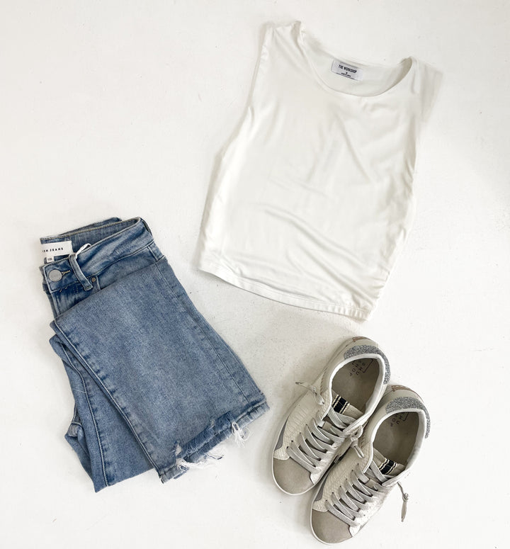 Solid Cropped Tank Top- White