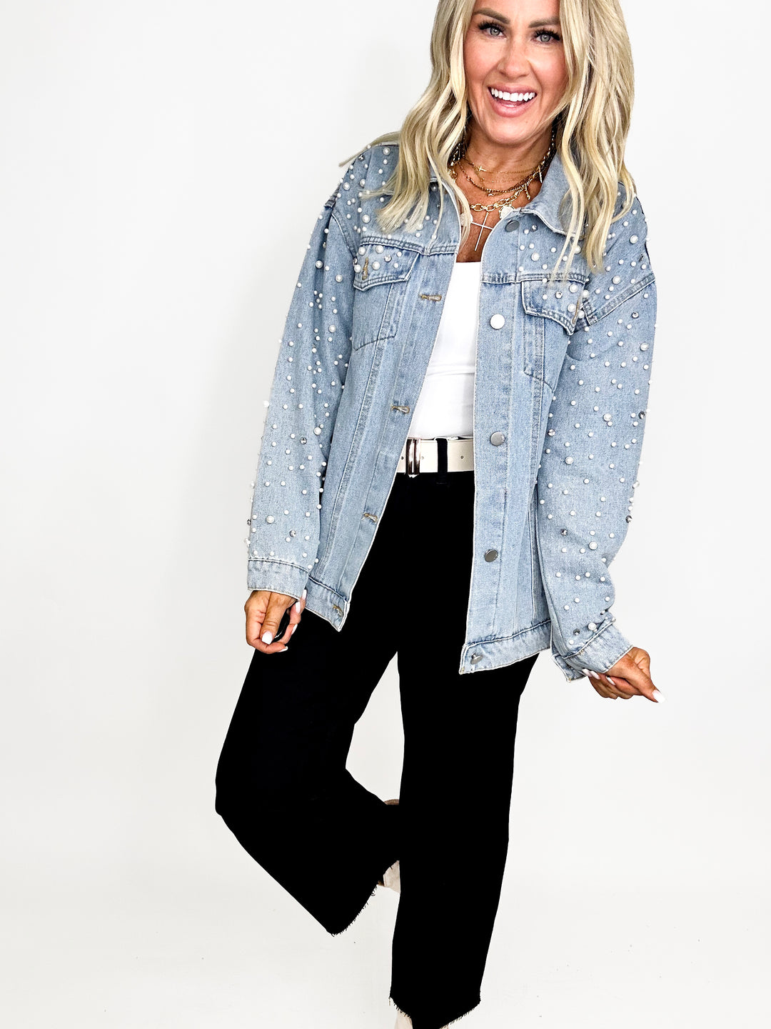 Pearl and Rhinestone Denim Jacket