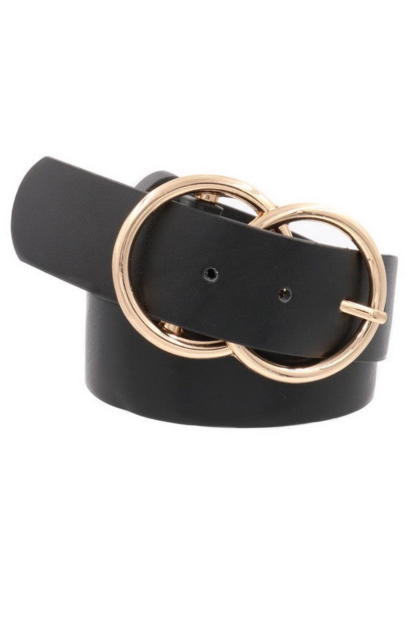 Plus Size Faux Leather Double Metal Ring Belt