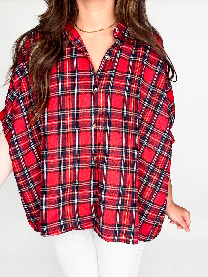 Plaid Harmony Oversized Shirt - Red