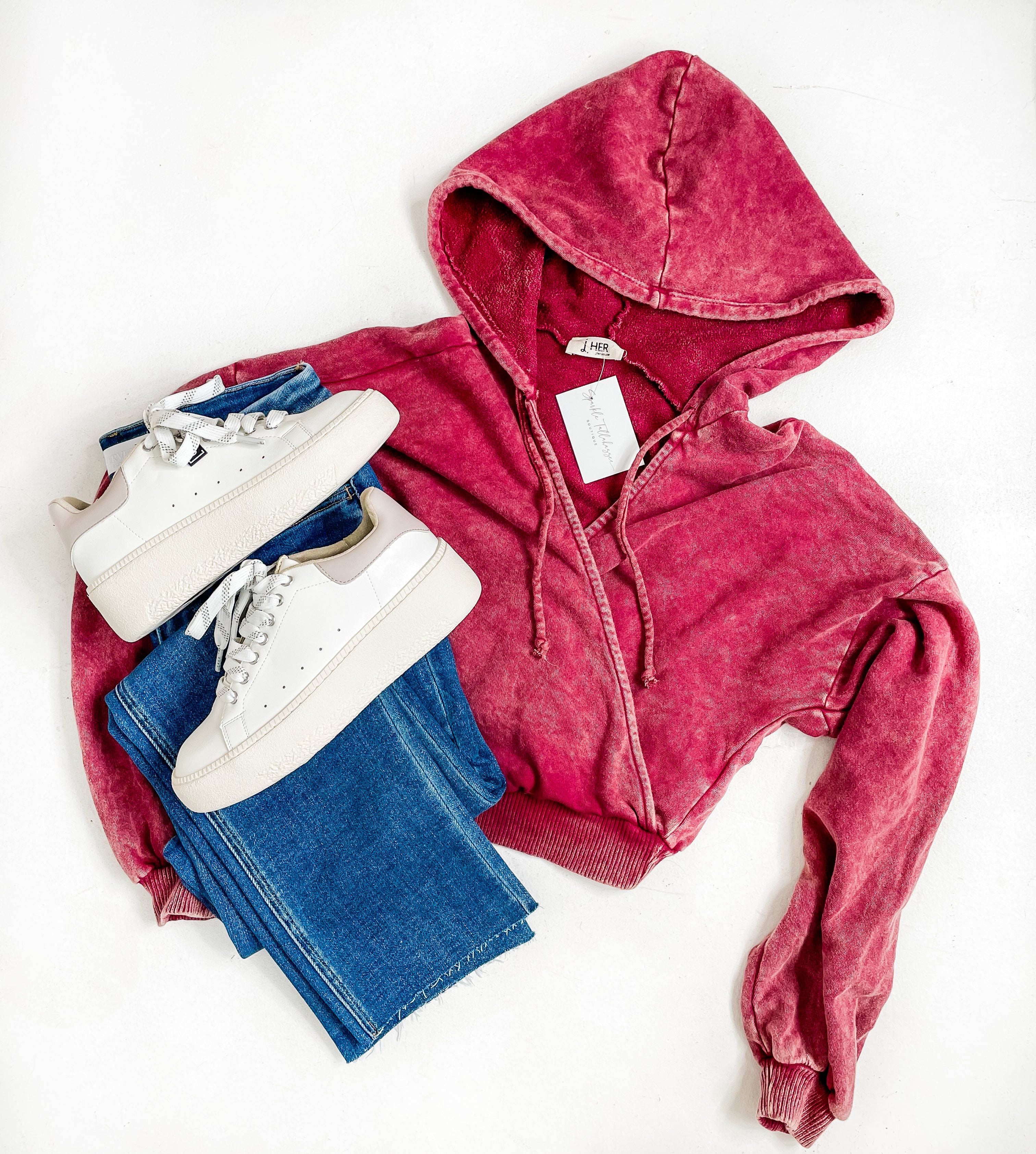 Crimson Mineral Washed Crop Hoodie Sparkle Tallahassee