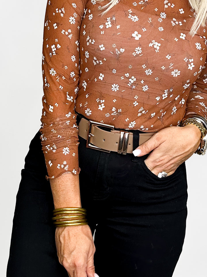 Mocha Luxe Gold Buckle Belt