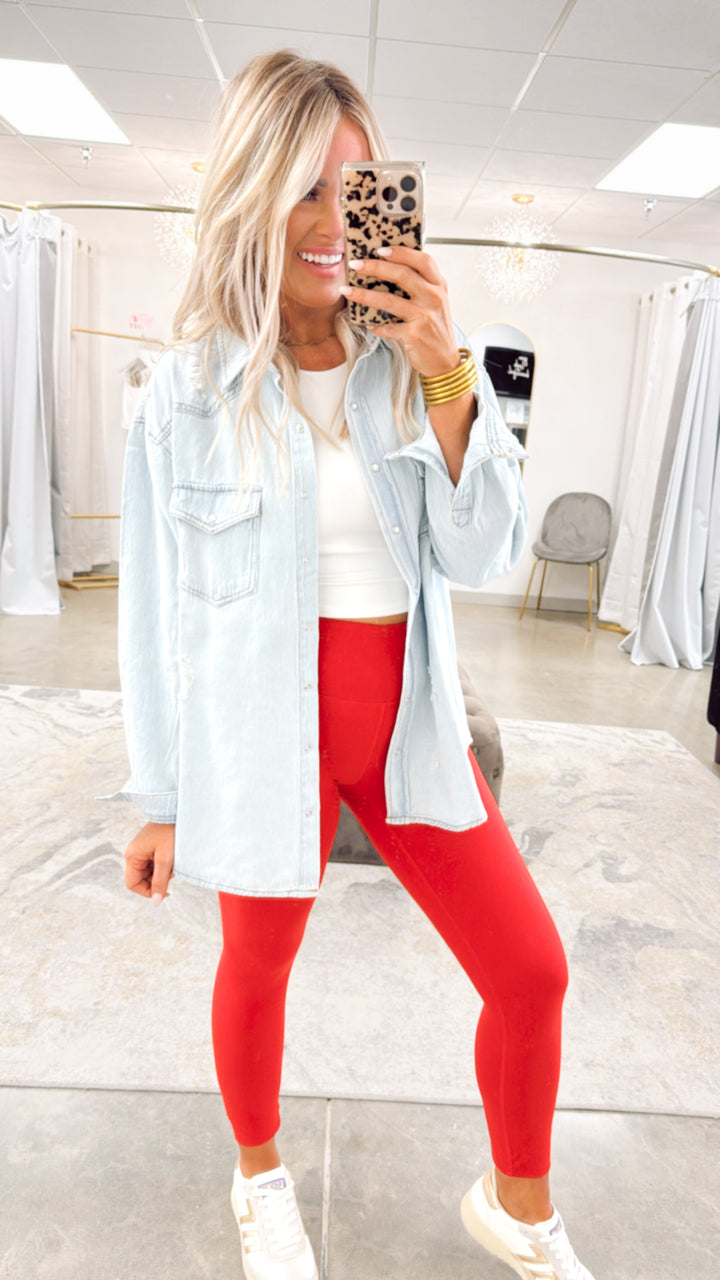 Essential High-Waist Full-Length Leggings- True Red