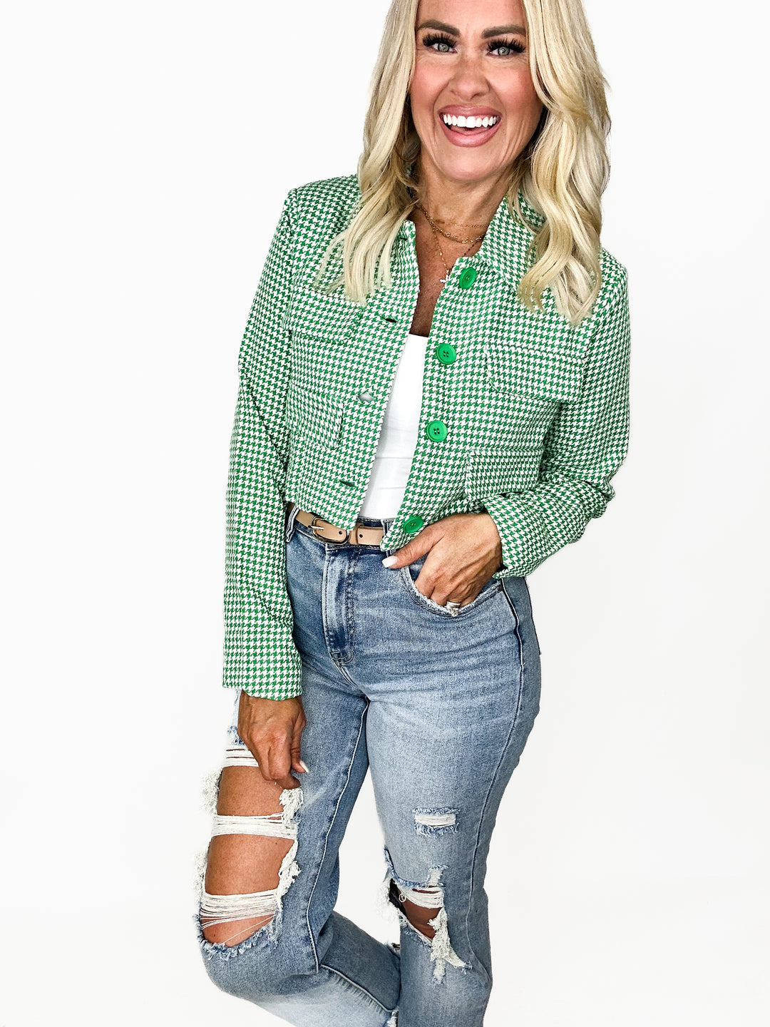 Harper Cropped Houndstooth Jacket