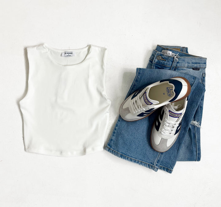 Maya Sleeveless Knit Crop Top White