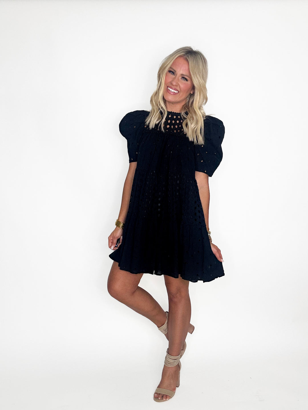 Brynlee Eyelet Puff Sleeve Mini Dress