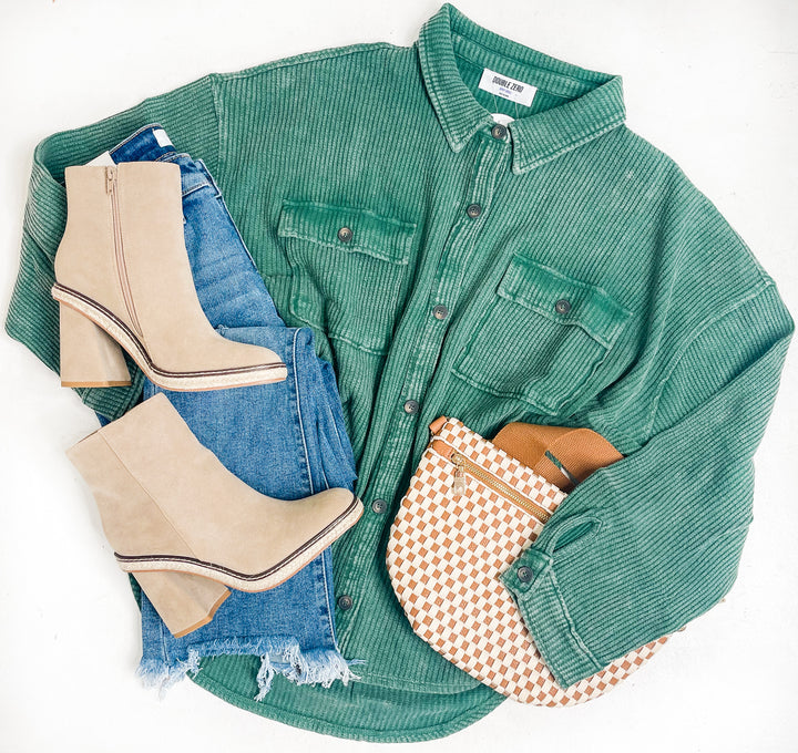 Green Relaxed Waffle Shacket