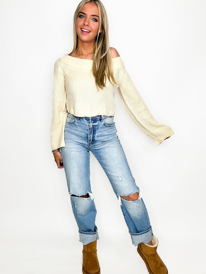 Luna Off-Shoulder Knit Crop Sweater Top