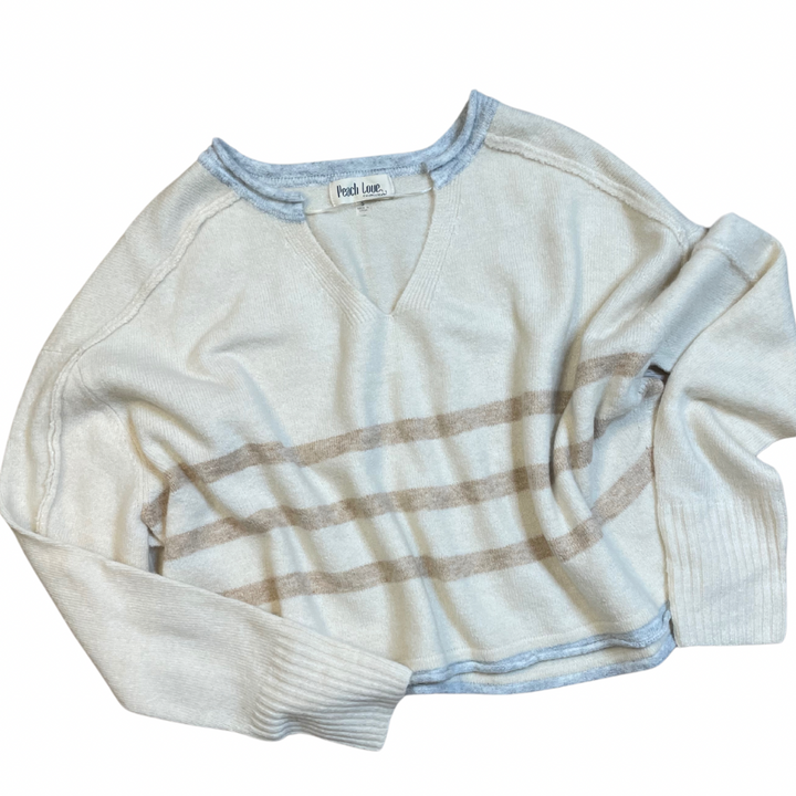 The Cleo Split Neck Stripe Crop Sweater