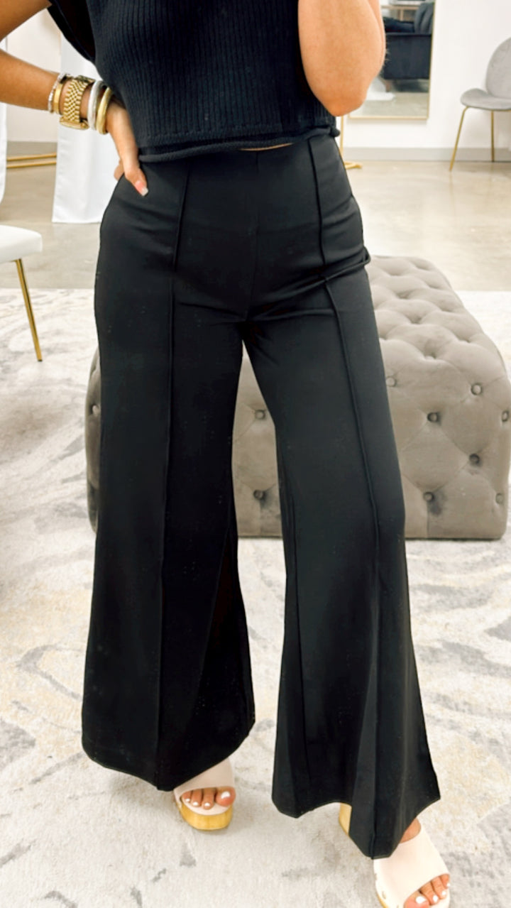 Solid High Waist Wide Leg Pants