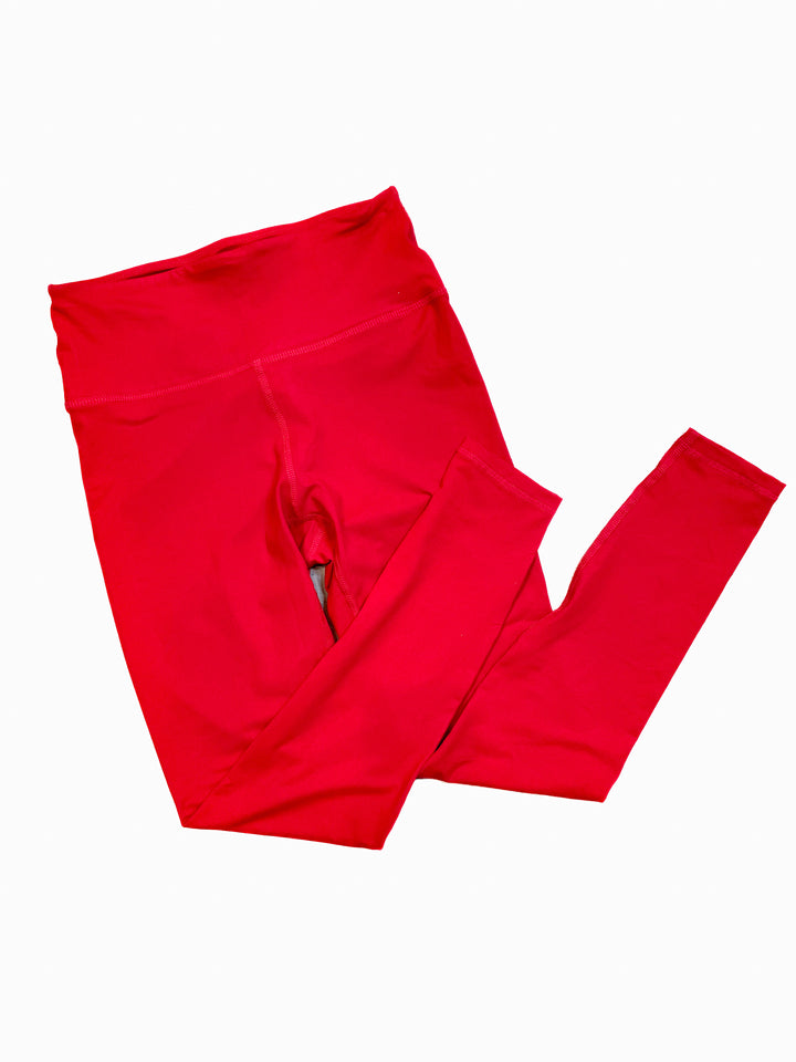 Essential High-Waist Full-Length Leggings- True Red