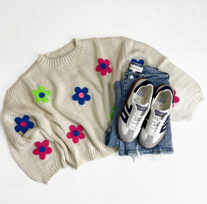 Lila Crocheted Floral Sweater