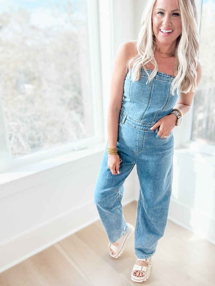 Denim Tube Top Jumpsuit