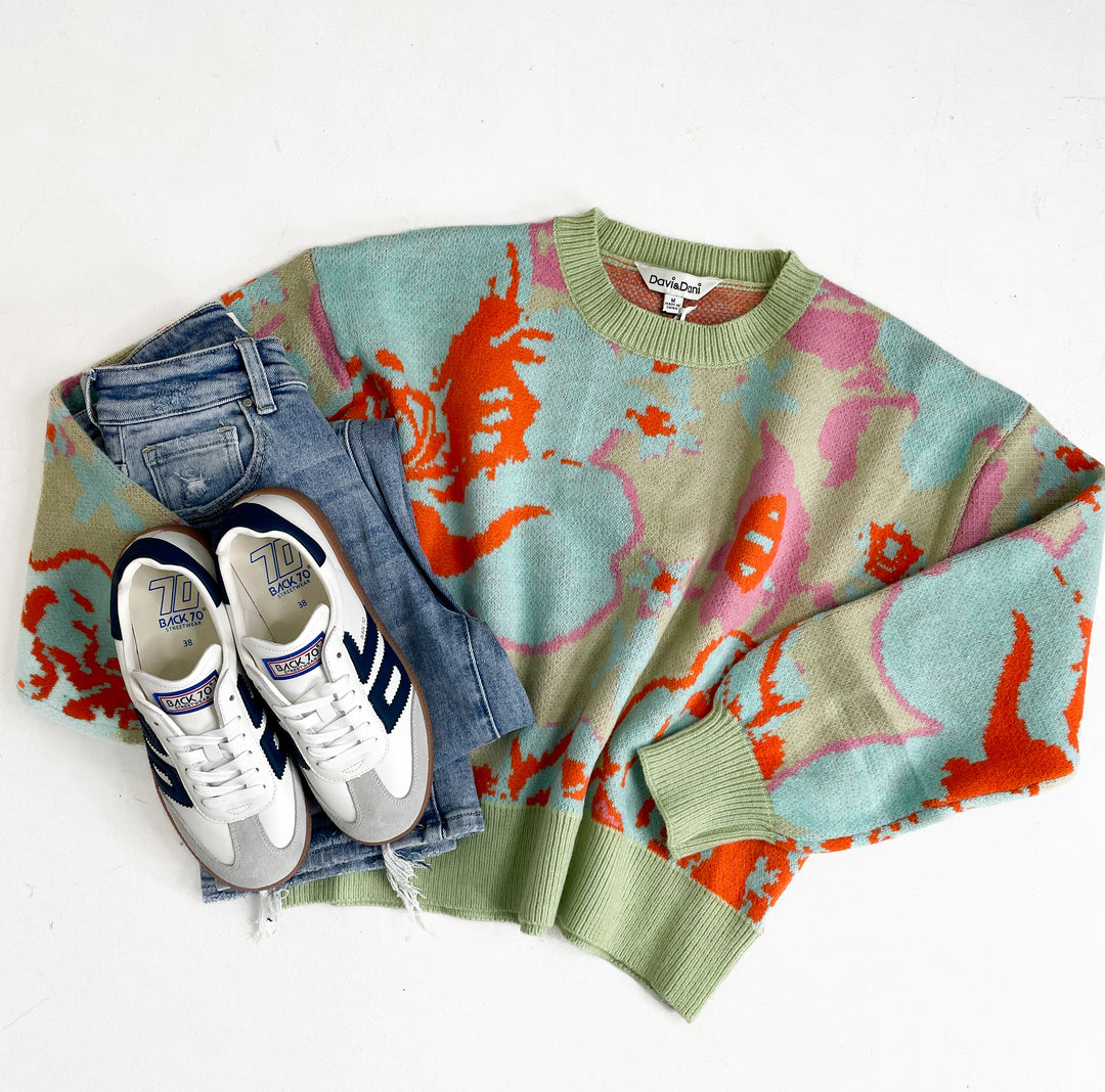 Floral Abstract Knit Sweater