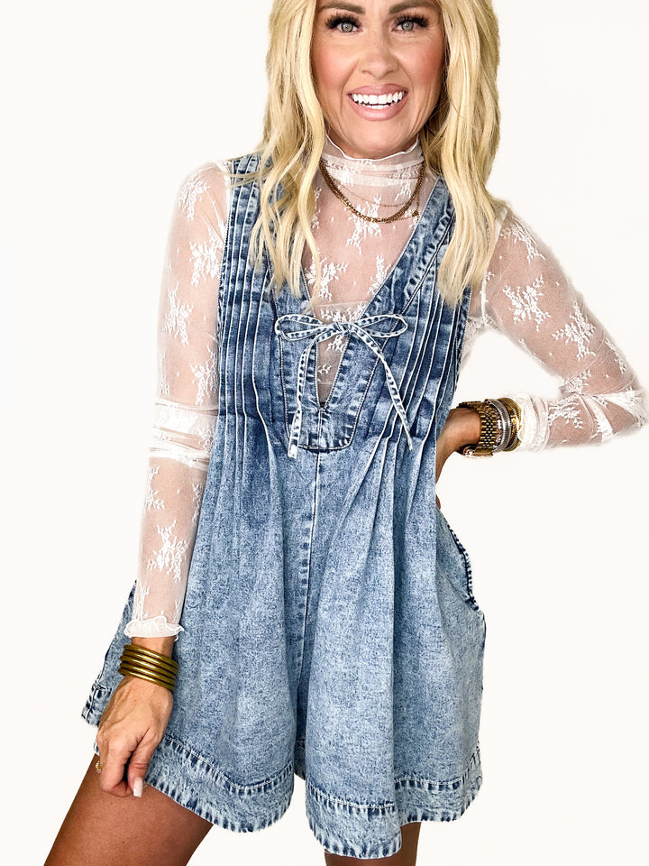 Washed Denim Romper - Medium Wash