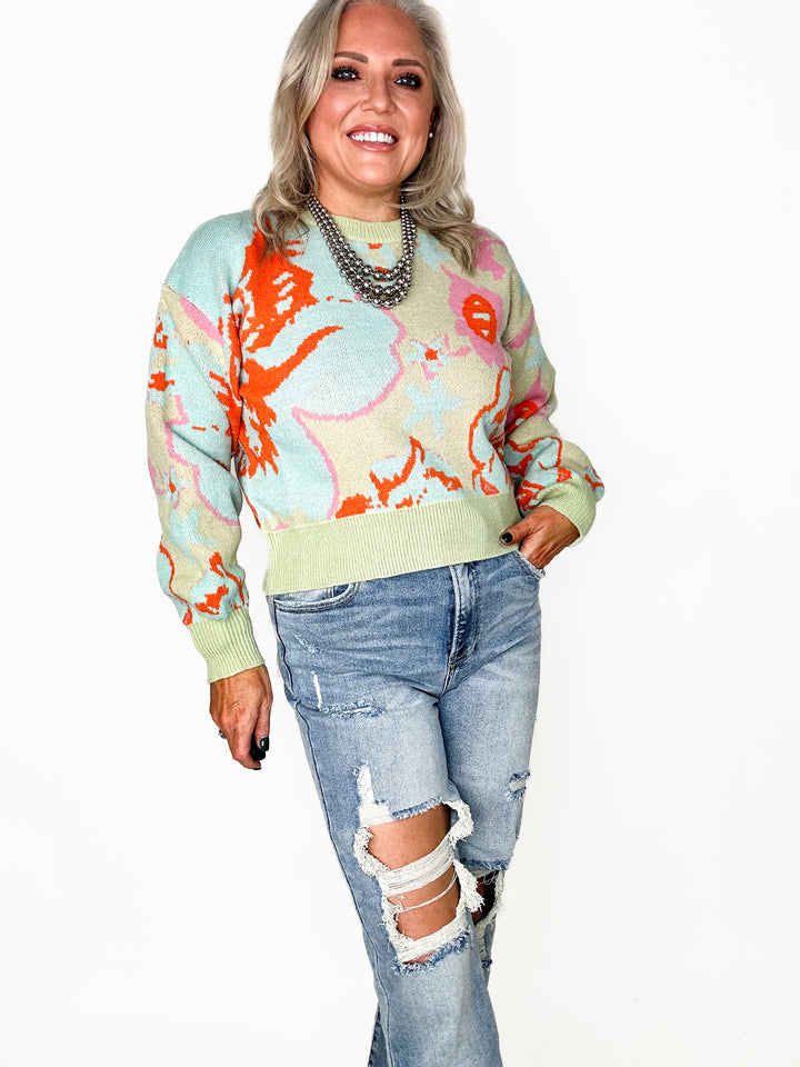 Floral Abstract Knit Sweater