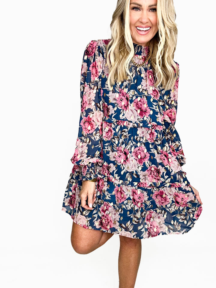 Autumn Bloom Floral Mini Dress