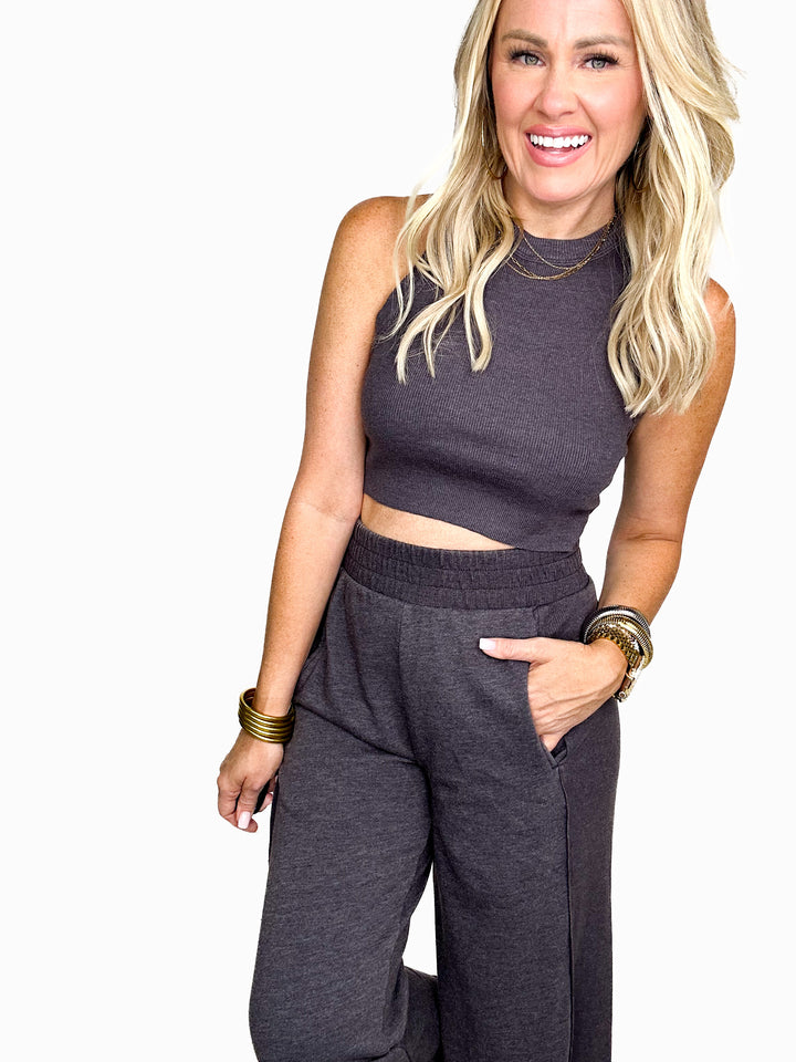 Harlow Halter Neck Crop Top & Pants- Espresso