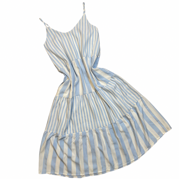 Summer Sky Blue Striped Tiered Midi Dress