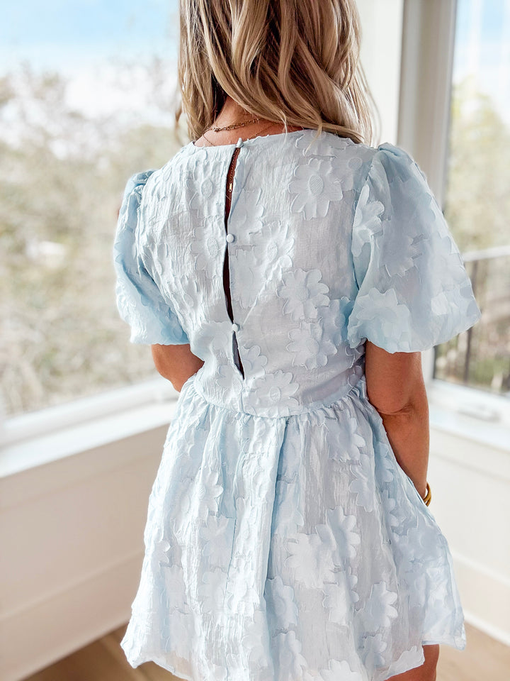 Textured Babydoll Mini Dress- Powder Blue