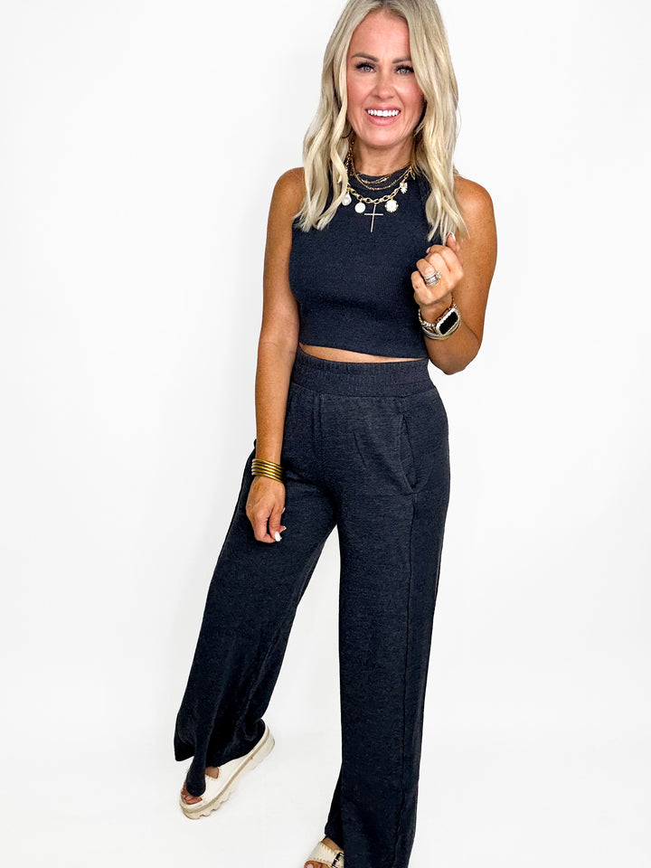 Harlow Halter Neck Crop Top & Pants Set-Charcoal