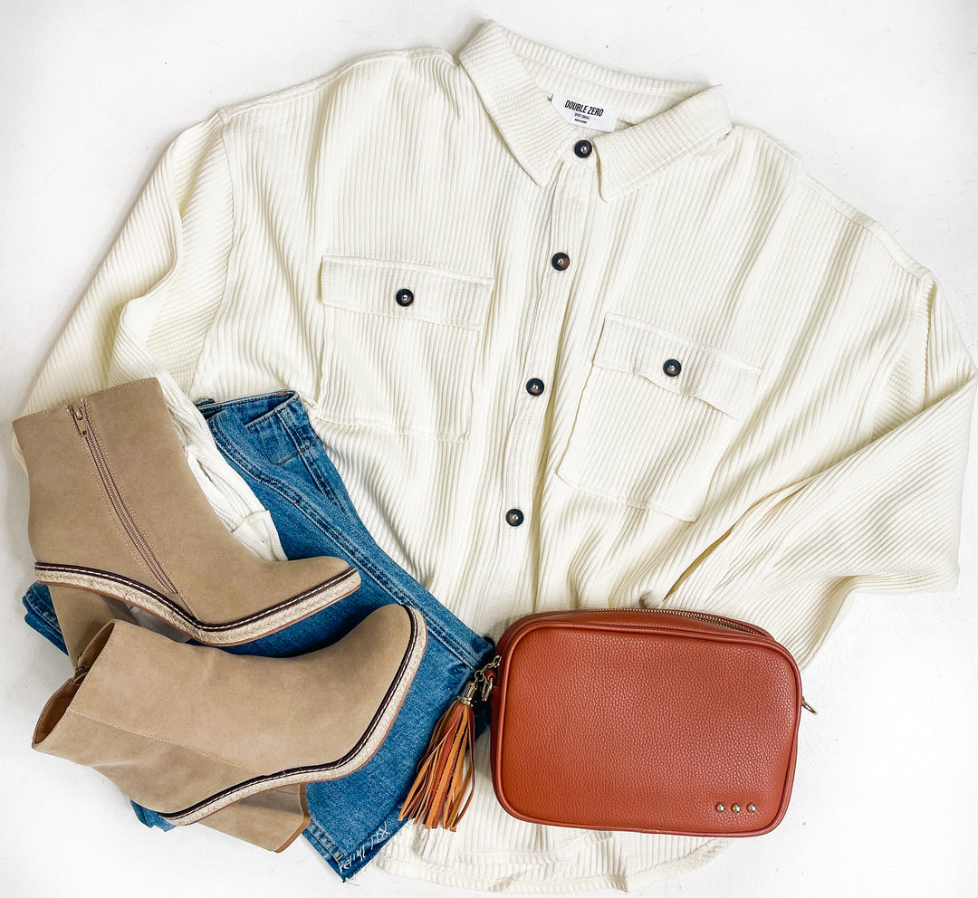 Cream Relaxed Waffle Shacket