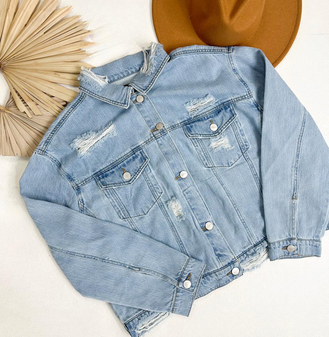 Distressed Crop Denim Jacket