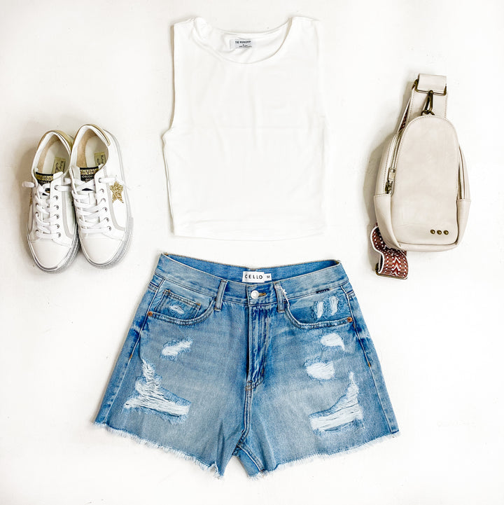 Solid Cropped Tank Top- White