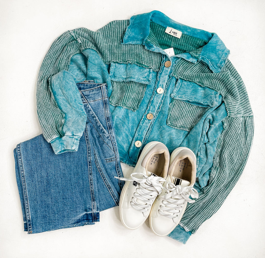 Vintage Mineral Wash Shacket - Teal