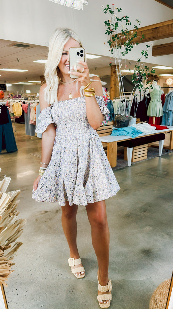 Off Shoulder Lace Eyelet Dress