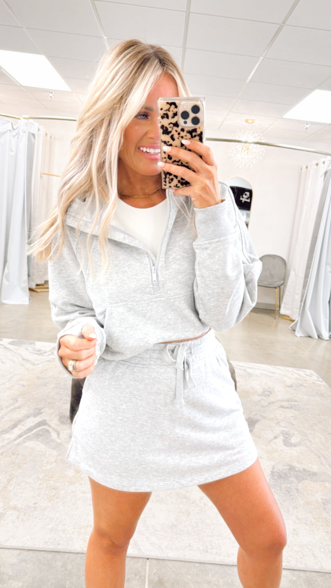 Cropped French Terry Hoodie-Heather Grey