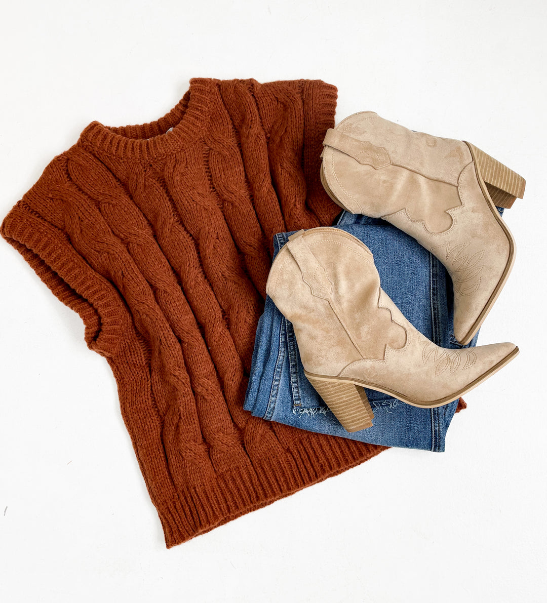 Serena Cable Knit Sweater Vest Brown