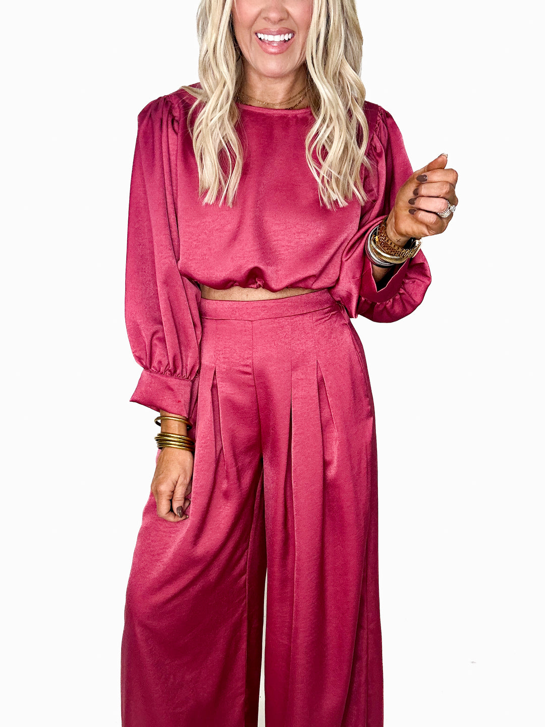 Clara Satin Crop & Pants Set