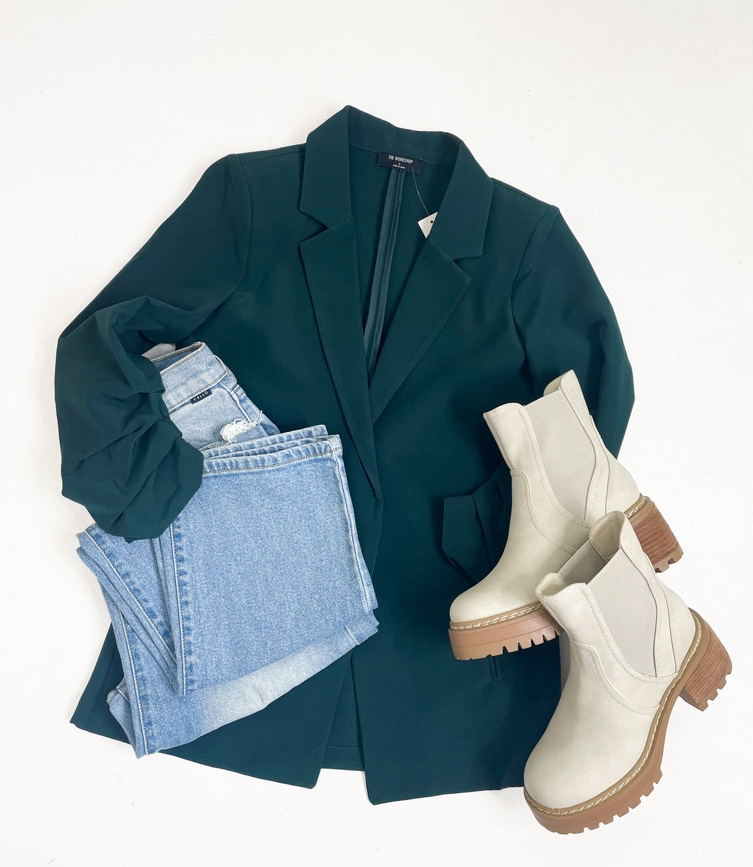 The Modern Ruched Sleeve Blazer-Hunter Green