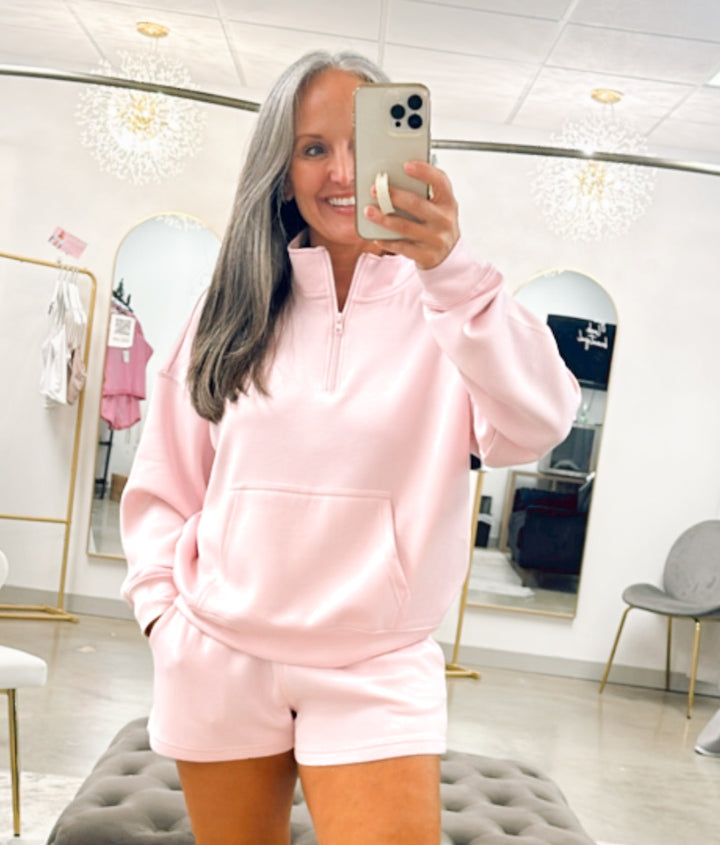 Cozy Cloud Fleece Top & Shorts Set Blush Pink