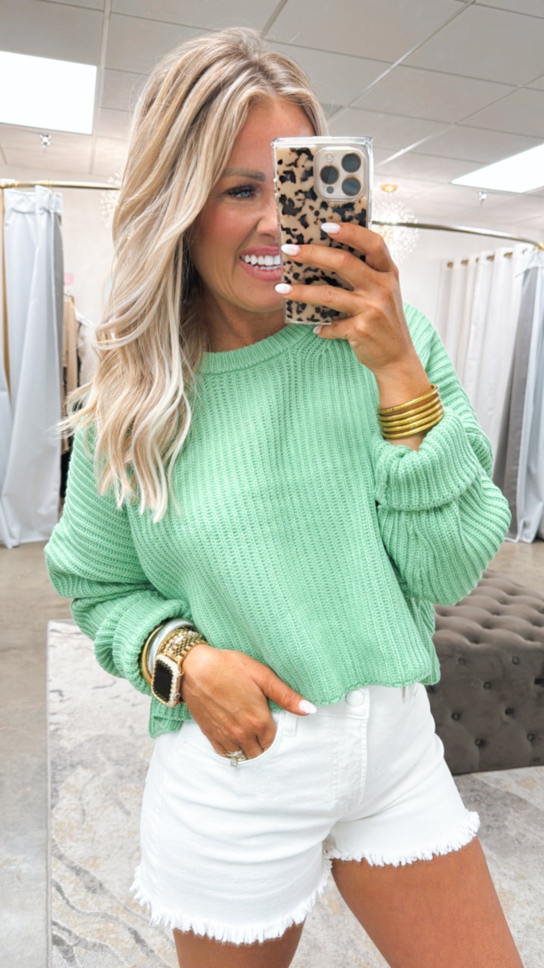 Crew Neck Cropped Knit Sweater