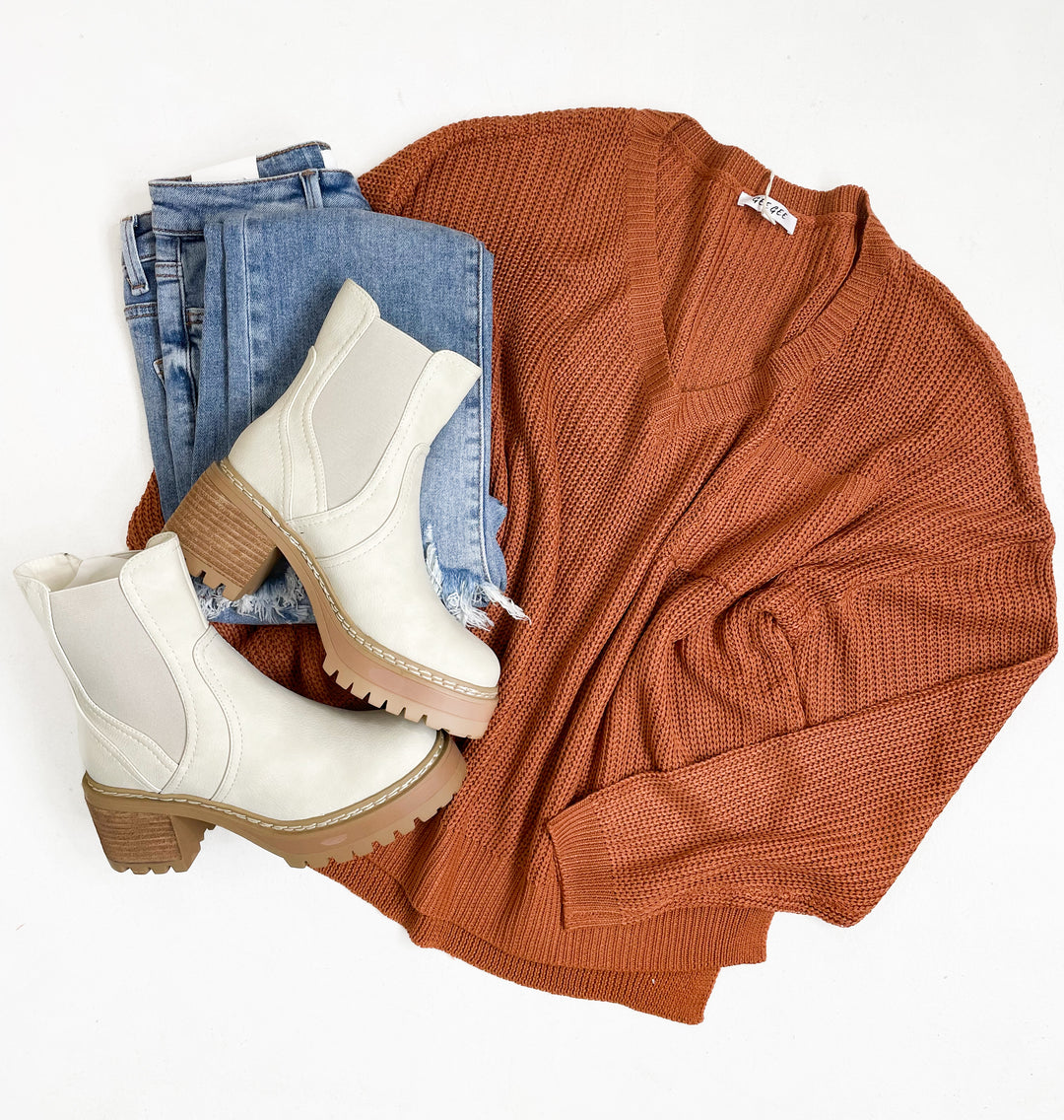 Mia Caramel Oversized Ribbed V-Neck Sweater