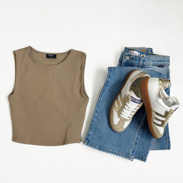 Maya Sleeveless Knit Crop Top Taupe