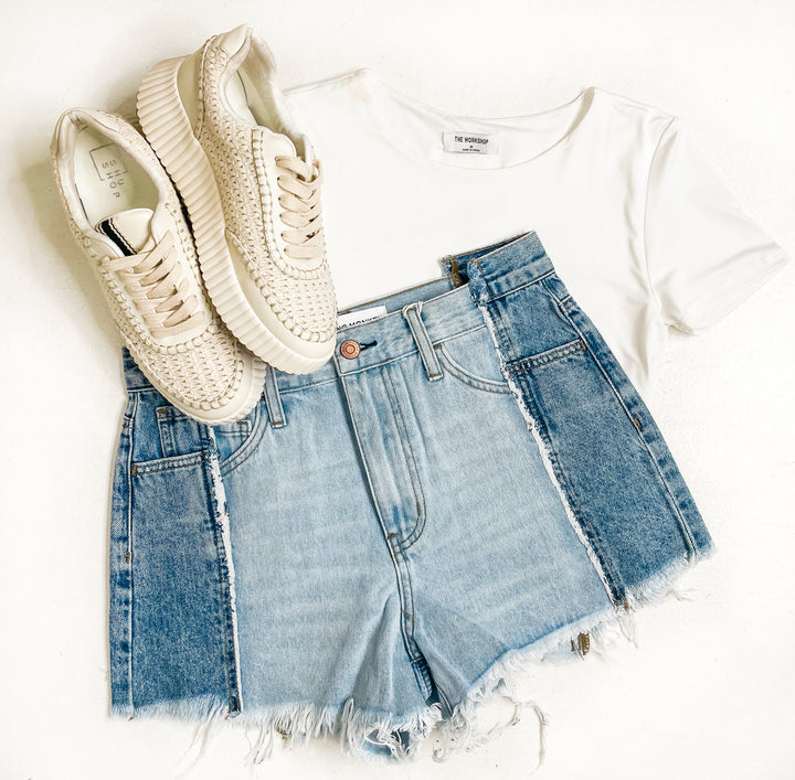 Vintage Patch High Rise Denim Shorts