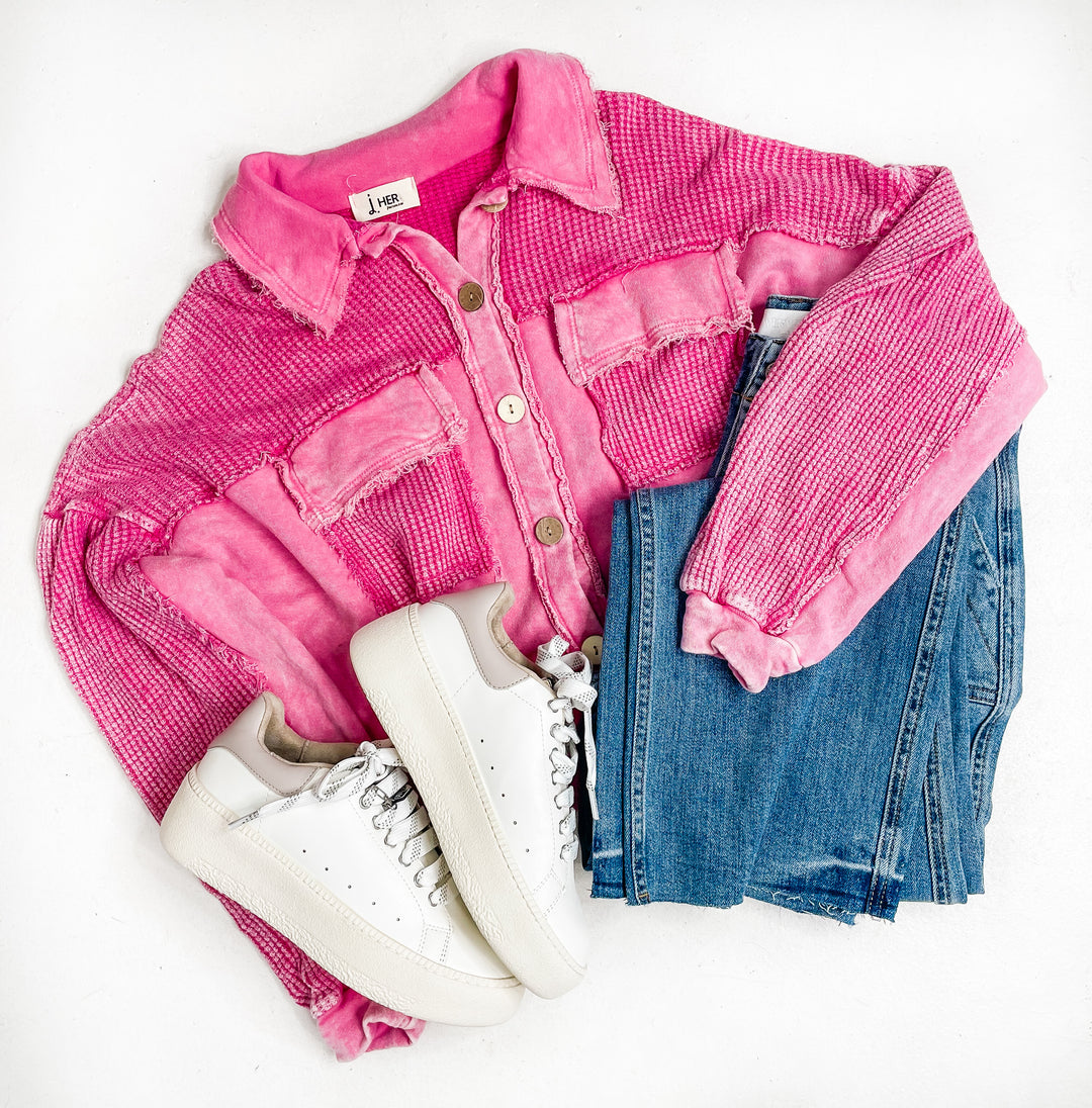 Vintage Mineral Wash Shacket - Pink