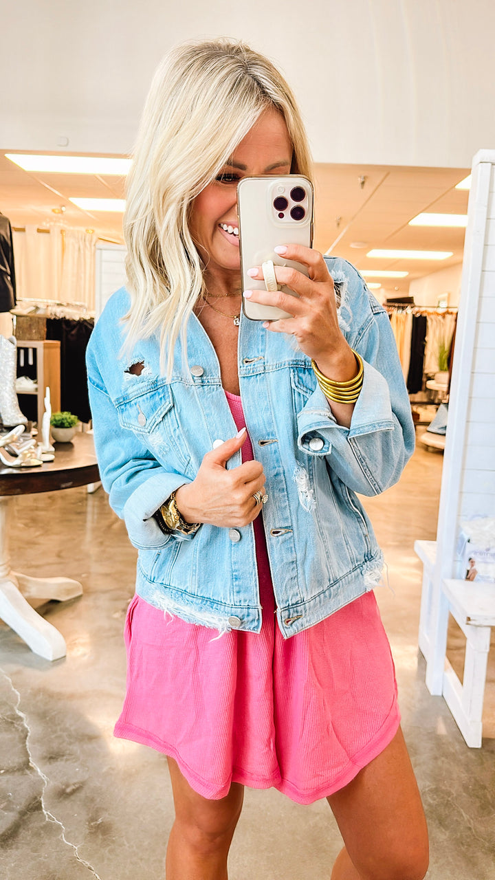 Distressed Crop Denim Jacket