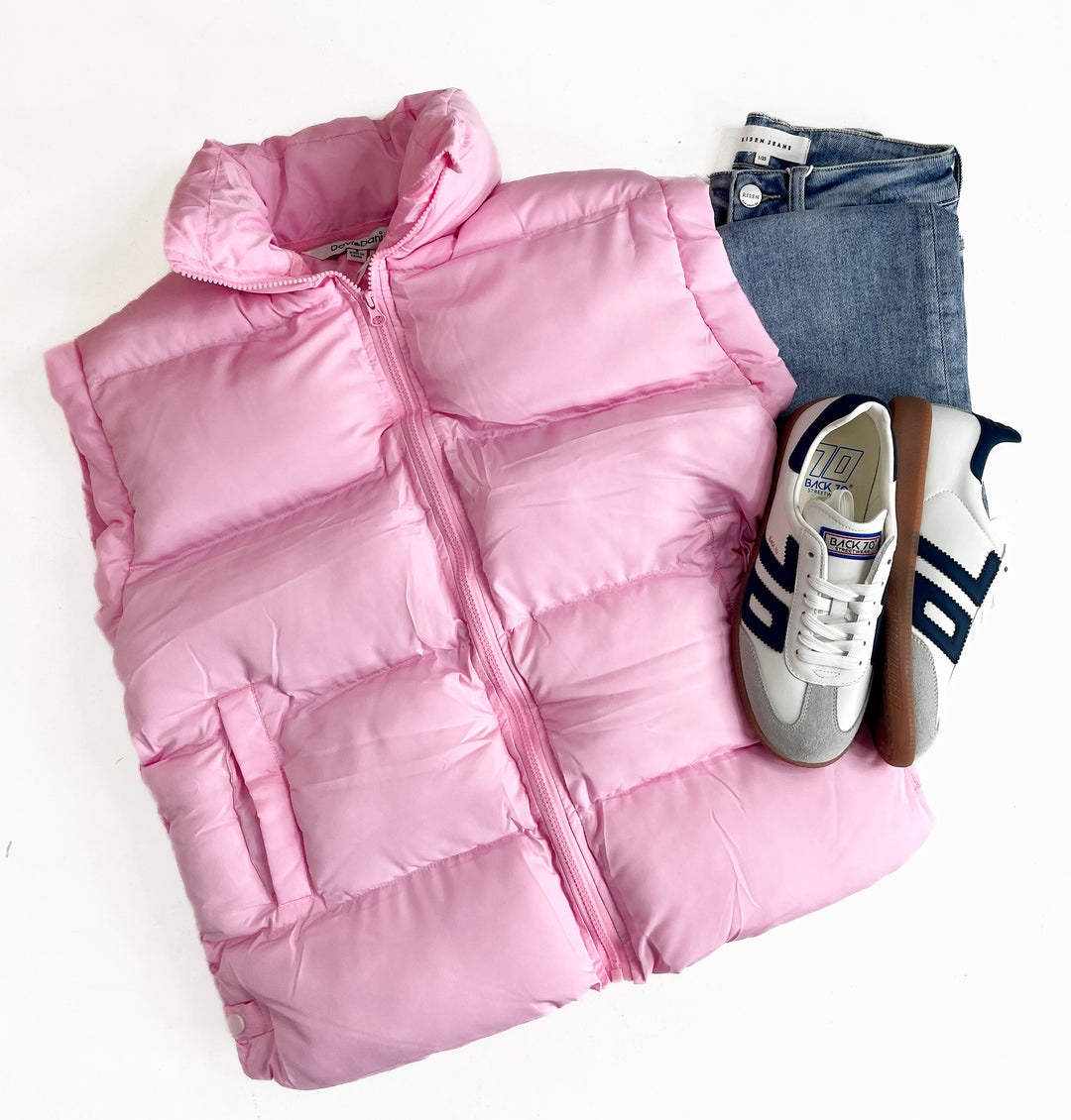 Avery Zipper Puffer Vest-Pink